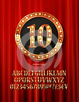 Golden alphabet with show lamps isolated