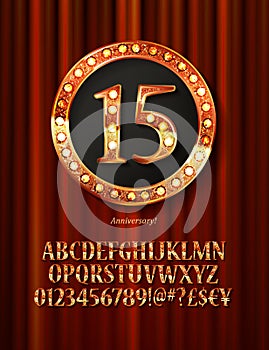 Golden alphabet with show lamps isolated