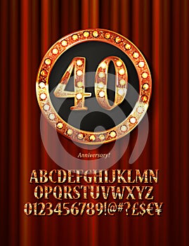 Golden alphabet with show lamps isolated