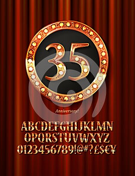 Golden alphabet with show lamps isolated