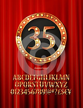 Golden alphabet with show lamps isolated