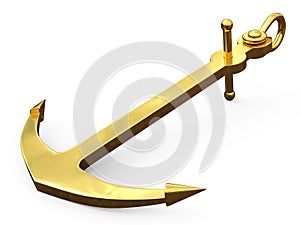 Golden Anchor, 3d render isolated on white background