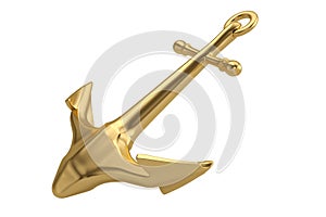 Golden anchor isolated on white background 3D illustration