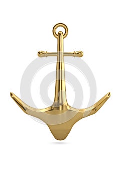 Golden anchor isolated on white background 3D illustration