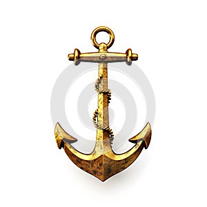 Golden anchor, ship anchor isolated