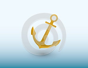 A golden anchor of ship vector to secure vessel in the sea on blue background