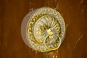 A golden ancient door handle
