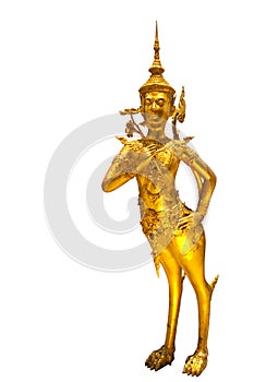 Golden Angel (Kinnari) on white background