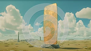 Golden Anime-inspired Object In Desert Landscape photo