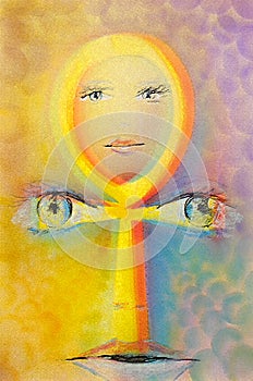 Golden Ankh with All Seeing Eyes Expressionist Painting