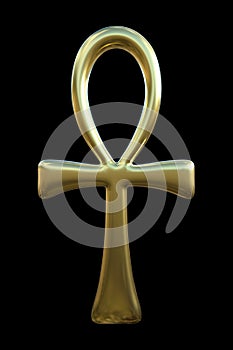 Golden ankh symbol on black background