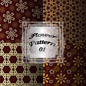 Golden antique flower pattern vector 1st