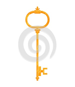 Golden antique key with ornamental handle, isolated on white. Elegant vintage key for unlocking treasures vector