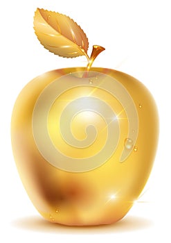 Golden apple with drop of dew