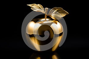 Golden apple made of gold, on a black background. Suitable for concepts of wealth, luxury, and temptation in art and