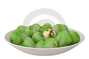 A golden apple in a pile of green apple.3D illustration.