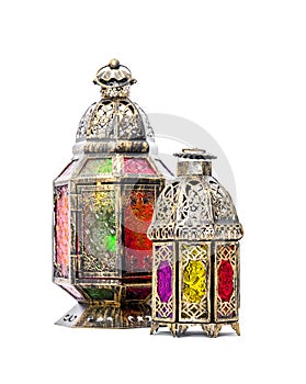 Golden arabic lantern. Oriental decoration