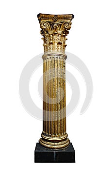 Golden architectural column isolated on a white background