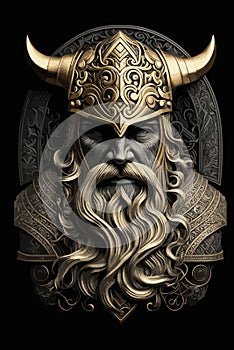 Golden armor Viking illustration premium vector warrior card styled decoration ornament