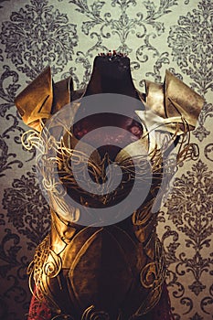 Golden, Armor of woman Strong metal breastplate handmade in gold