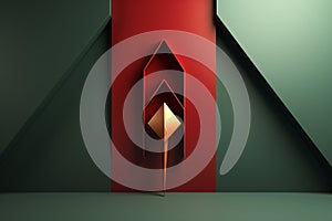 Golden arrow up icon on stylish green and red background. Up minimal symbol. Direction or navigation pointer. AI