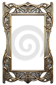 Golden art deco frame with ornament. Retro golden art deco or art nouveu frame in roaring 20s style. Generative AI.