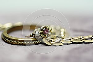 Gold antique jewellery stillife detail photo