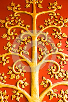 Golden artistic wall, Wat Khunaram Temple, Koh Samui, Thailand
