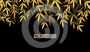 Golden Asian Bamboo Leaves on Black Background. Design Templates for tropical vacation, cards, posters, banners, flyers