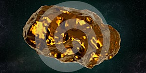 Golden Asteroid 16 Psyche in Space. Extremely detailed high resolution 3d illustration photo