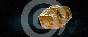 Golden Asteroid 16 Psyche in Space. Extremely detailed high resolution 3d illustration photo