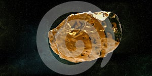 Golden Asteroid 16 Psyche in Space. Extremely detailed high resolution 3d illustration photo