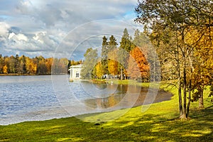 Golden autumn in the Gatchina park, St. Petersburg, Russia