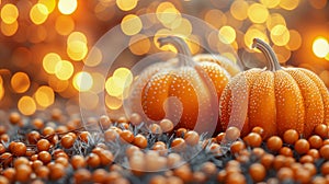 Golden Autumn Pumpkins Amidst Twinkling Lights photo