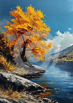 Golden Autumn Serenity: A Majestic Mountain Landscape