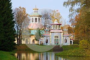 Golden Autumn in Tsarskoe Selo. View of the Creaking Chinese pergola in the Catherine Park. St. Petersburg photo