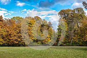 Golden autumn view in famous Munich relax place - Englischer Garten. Munich, Bavaria, Germany photo