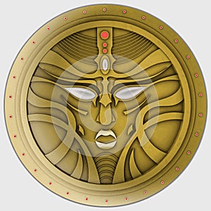 Golden avatar, coin, mask or signet. Magic Logo an