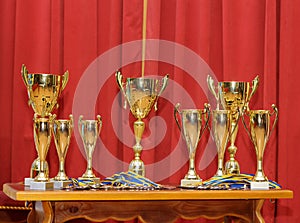 Golden award cups photo