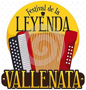 Golden Award Medal and Accordion for Vallenato Legend Festival, Vector Illustration