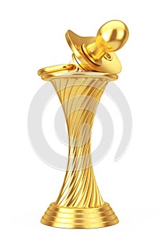 Golden Award Trophy Baby`s Dummy Pacifier. 3d Rendering