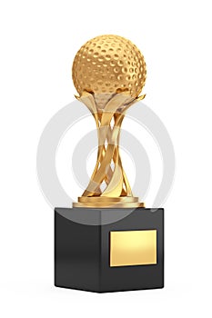 Golden Award Trophy with Golden Golf Ball. 3d Rendering