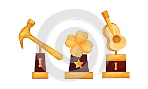 Golden Awards and Trophy of Different Shapes Vector Set