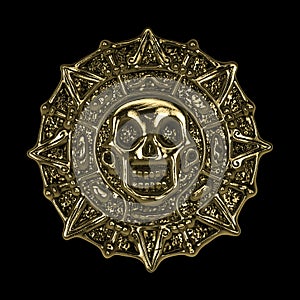 Golden aztec pirate coin