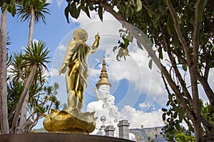 Golden Baby Buddha Statue and five sitting Buddha statues at Wat Pha Sorn KaewWat Phra Thart Pha Kaewin Khao Kho,Phetchabun,nort