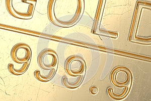 Golden background, Gold bars close up. 3D illustration