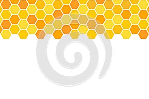 Golden background with honeycomb shapes. Vector illustration. Pattern with glitter effect. Template texture for invitation, poster