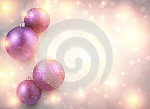 Golden background with purple christmas balls.