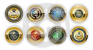 Golden badge for labels. Set of golden laurel modern badges for certificates on white background