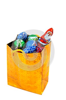 Golden bag with Christmas candy